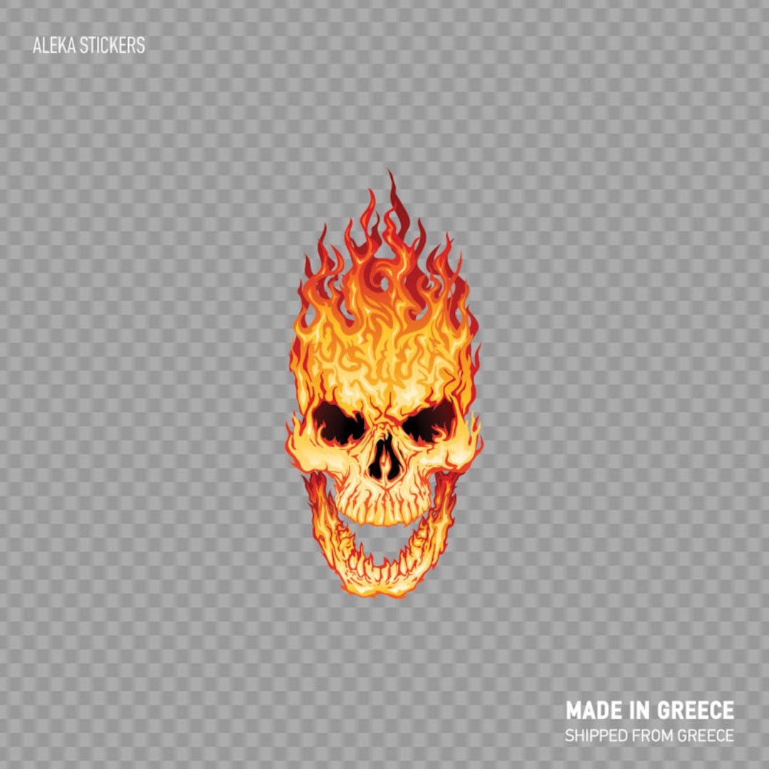 Decal Sticker Flaming Skull Flamed Smile Motorcycle Motorbike Helmet ...