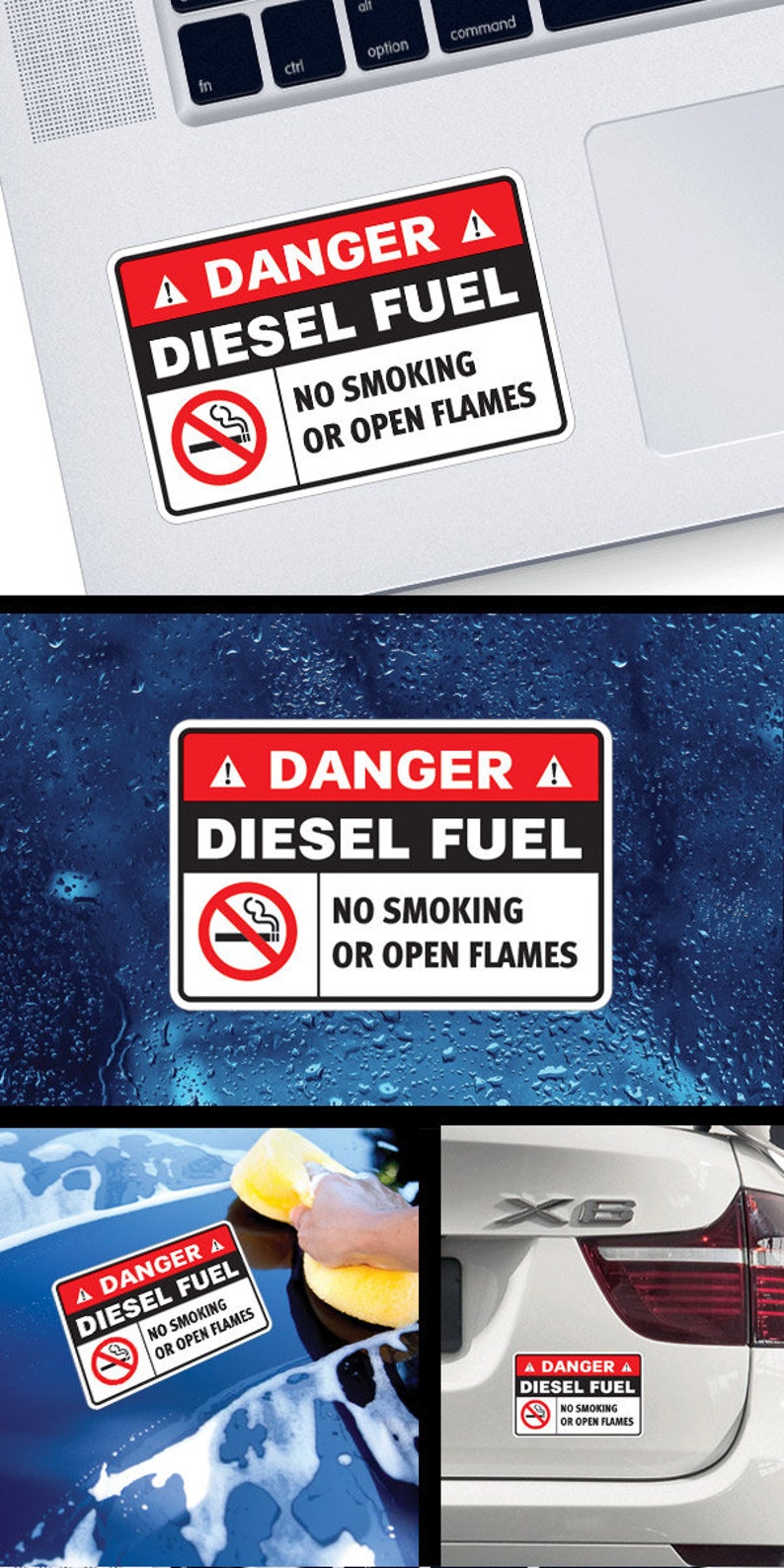Decal Sticker Danger Diesel Fuel. No Smoking. No Open Flames. Safety