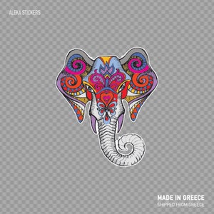 Levendige sticker mandala olifant – ingewikkelde boho-sticker voor laptops, waterflessen en meer – duurzame, kleurrijke kunst W86 x 4