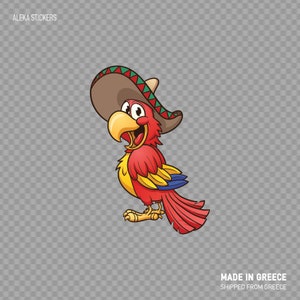 Sticker Sticker Happy rood Mexicaanse Parrot caribbian hawaii Ara tropische aloha Restaurant decoratie pet shop XR366
