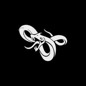 May include: A white snake with its head turned to the side, biting down on its own tail, forming a circle. The snake is in a stylized, graphic design style.