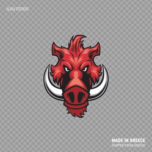 Etiqueta de calcomanía Razorback Cabeza jabalí cerdo porcino maskot caza agresión miedo de alta calidad vinilo impermeable impermeable X3ZE9