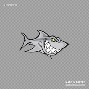 Decal Sticker Cartoon Shark Smile Gray Attack Aggression Scuba Boat fishing store decoration ZZ787