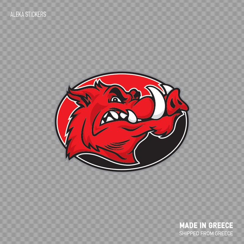 Red Razorback Pig Decal Sticker Razorback Wild Pig Angry Brutal Red Forest Wild Boar ...