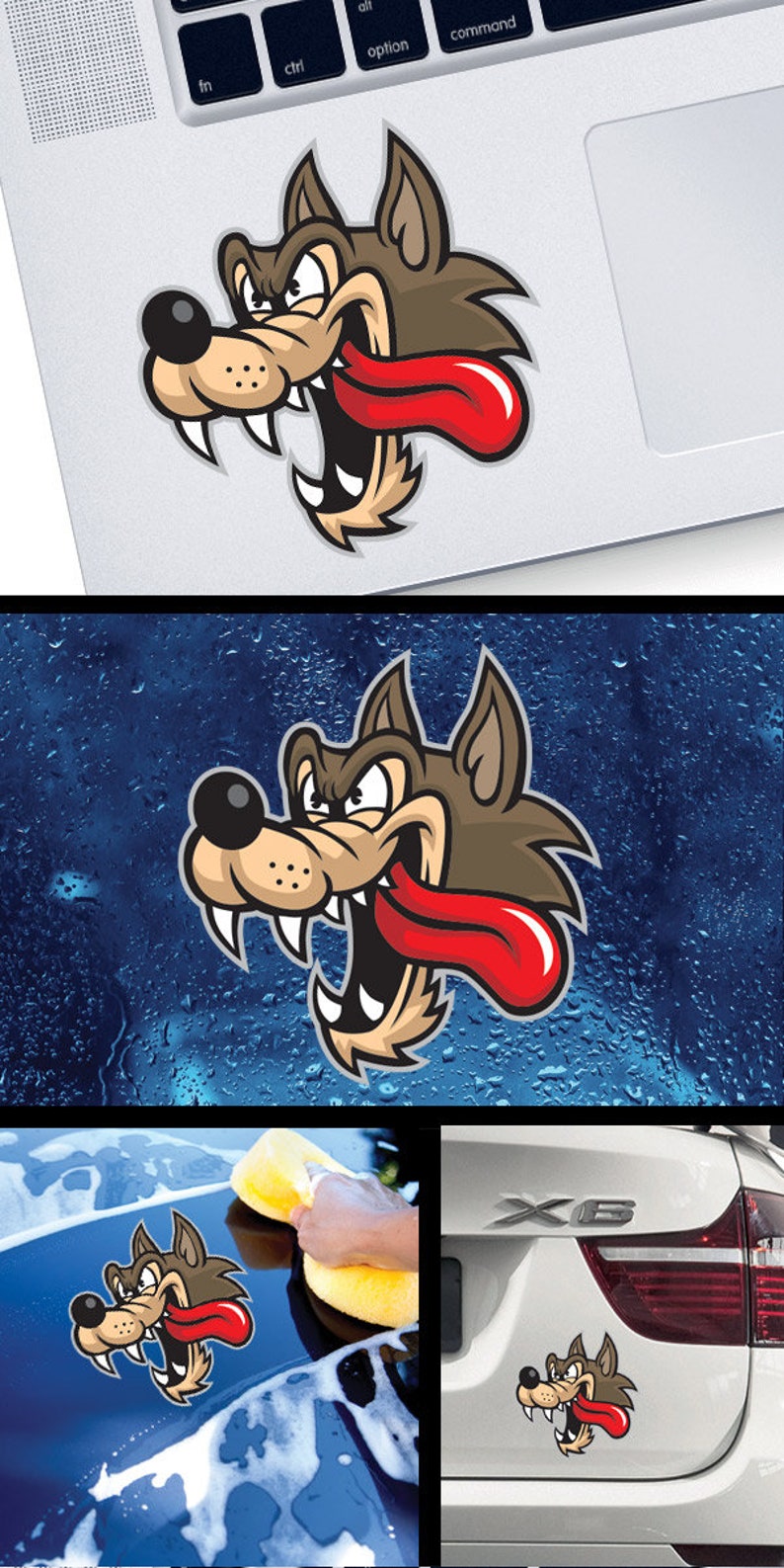 Decal Sticker Wolf Head Cartoon Forest Hangry Smile Smart Cartoon X3862