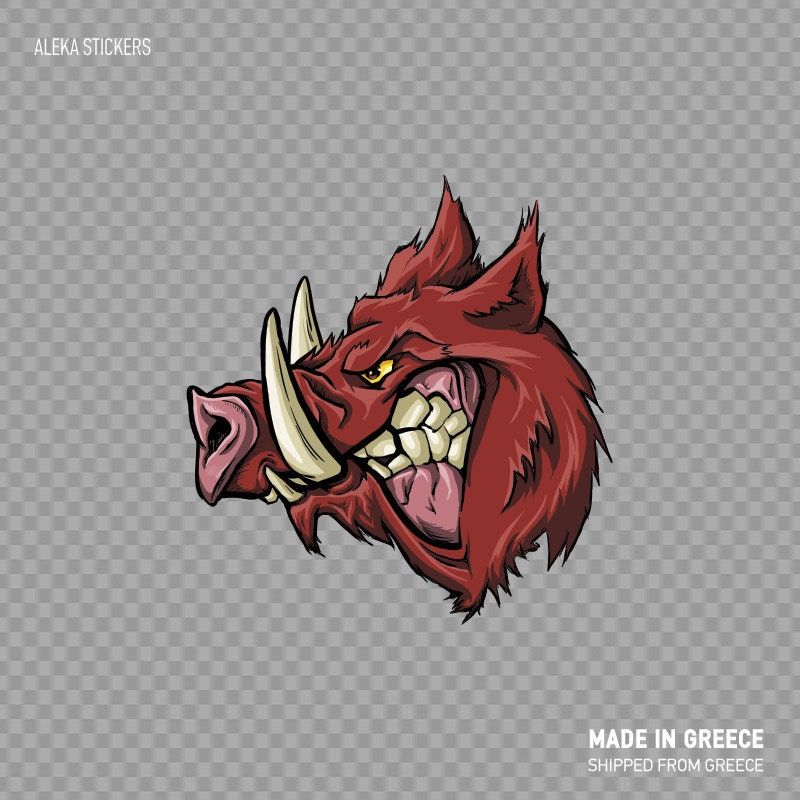 Sticker Decals Pair of Wild boar hog heads mascot yellow car A19 3RS68 Sticker Decals Pair of Wild boar hog heads mascot yellow car A19 3RS68
