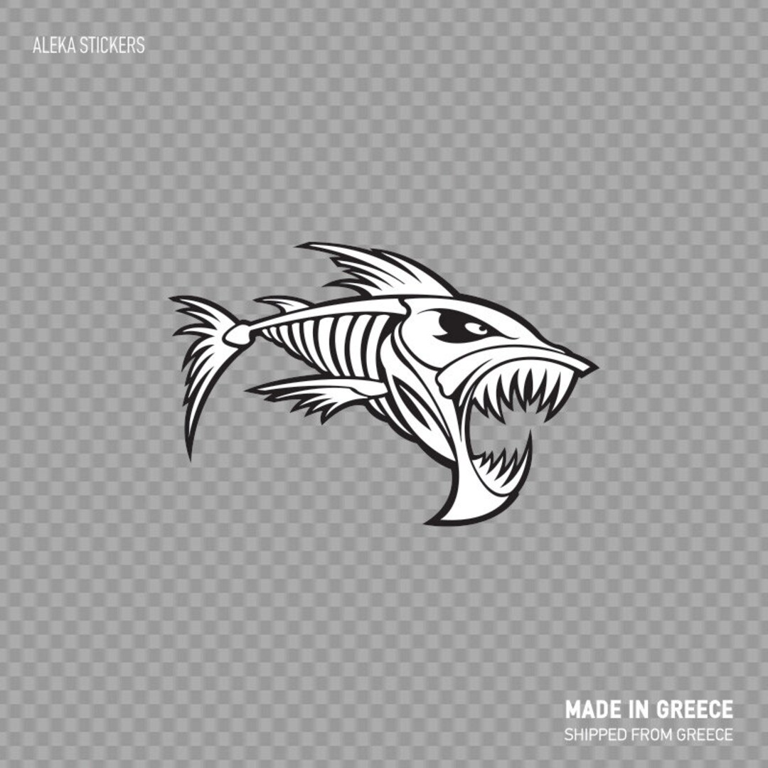 Decal Sticker Aggressive Fish Skeleton Attack Aggression Boat ...
