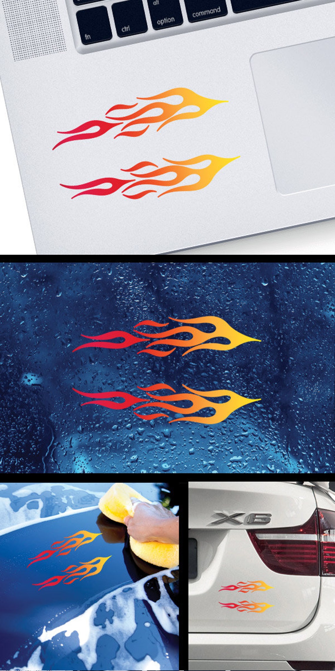 Decal Sticker Pair of Flames Red Orange Yellow Motorbike Car Helmet ATV ...