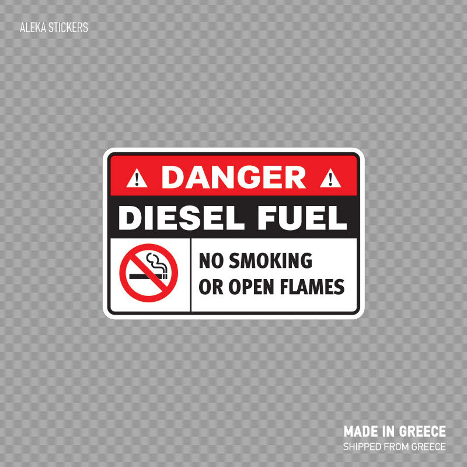 Decal Sticker Danger Diesel Fuel. No Smoking. No Open Flames. Safety