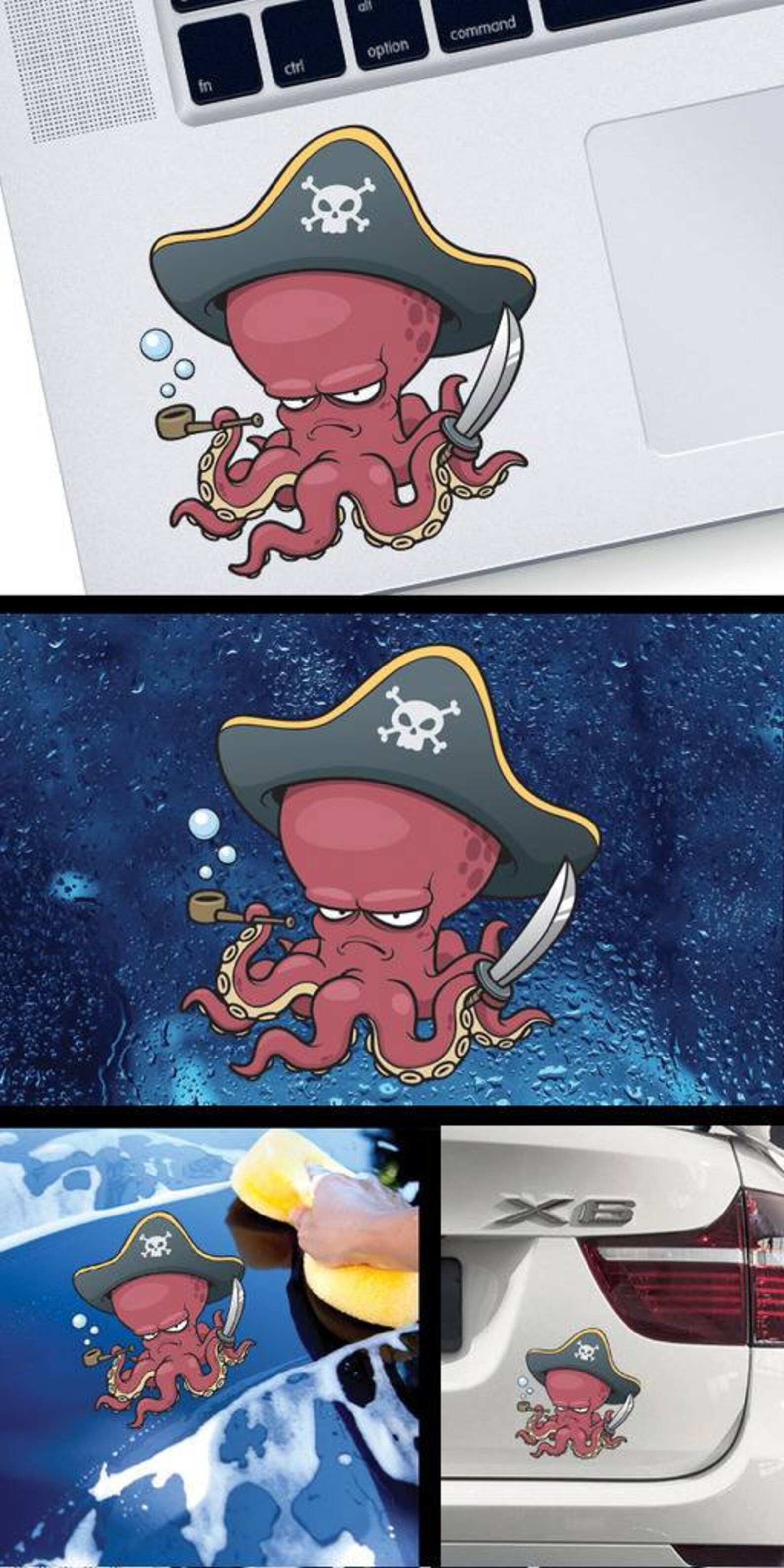 Decal Sticker Pirate Octopus With Pipe Boat Decoration Fishing Store ...