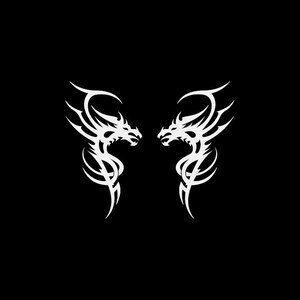 Sticker paire de Dragons légendaire créature ailé cornes à quatre pattes feu mythologie moyen-âge nominatif draco draconem WRSX4 de respiration