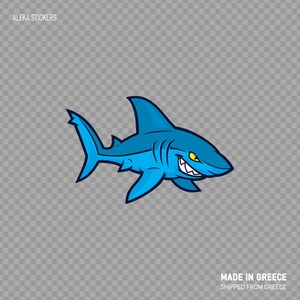 Autocollant Sticker Cartoon requin mascotte bleu océan Top qualité vinyle morsure sourire ZZ755