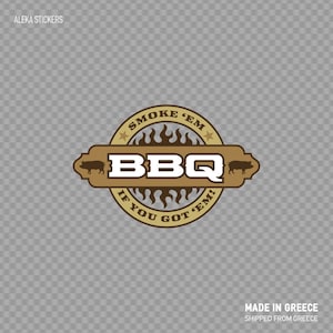 Sticker Sticker BBQ-barbecue teken rook ' Em als je chef kok professioneel heerlijk eten kruidig tuin restaurant deco weerbestendige W737W