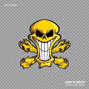 Sticker Sticker Cartoon gele schedel Crossbone glimlach Happy ZE4X7