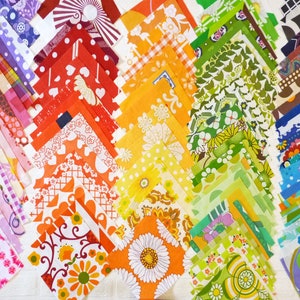 100 Vintage 15 x 15 cm Patchwork Scraps Flower Power, 70s Boho Floral Fabrics, Squares 15 cm, Hippie Quilt Charm Pack