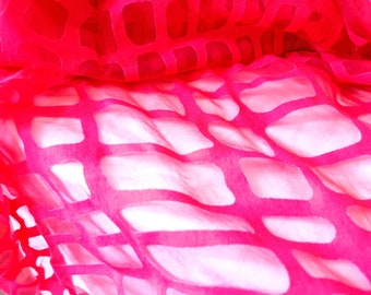 Vintage artist style burnout chiffon fabric window effect, transparent dress insert, cherry red, fire red, fabric remnant, scarves, decoration