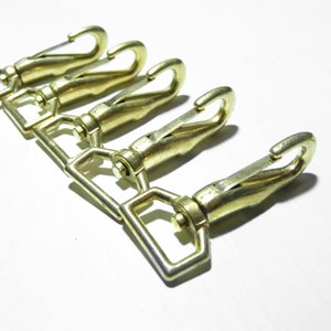 5 Vintage Carabiner Carabiner Brass 50 mm - 15 mm Bridge Medium Size Metal Clamp Brace Angular Foot Brass Carabiner Bag Clasp light gold Tone