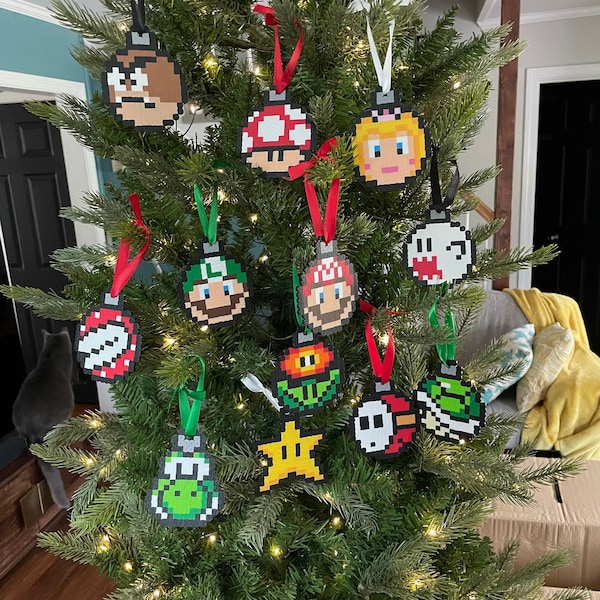 Mario Themed Ornaments - Mario, Luigi, Peach, Goomba, Ghost, Boo, Yoshi, Mushroom, Fire Flower, Star, Koopa Shell, Shy Guy