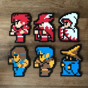 Final Fantasy I: Perler Bead Sprites - Warrior, Monk, Red Mage, Thief, White Mage, Black Mage