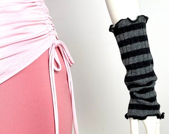 Cuffs arm warmers, wool knit, gray striped cuffs, loop wool, loop scarf striped