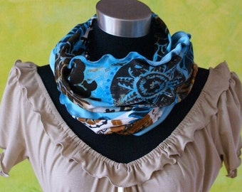 Turquoise tube scarf Lucy D Loop, infinity scarf, leg warmers turquoise, brown