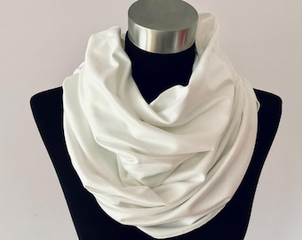 White or pink loop scarf, made of viscose, warm autumn scarf in white and pink