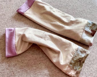 Leg warmers, reversible leg warmers, arm warmers, wrist warmers, gold lilac print