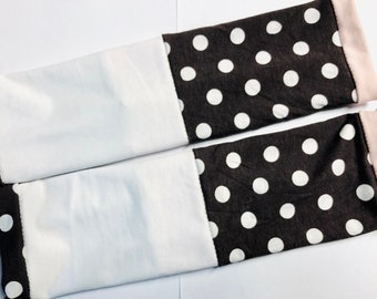 Wrist warmers, reversible arm warmers grey white dot rose or brown white dot, wrist warmers