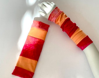 Armstulpen Stulpen zum Wenden Stulpen Jersey Pulswärmer orange rot batik