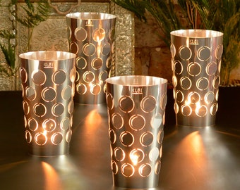 Dubbelicht 0,5L 4er Set silber, Pfälzer Dubbeglas Papierschirm, Pfalz Weihnachten Adventskranz Deko, excl. Glas