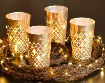 Geripptes Licht 4er Set Antik Gold, Dekoration für Apfelweinliebhaber, originelles Geschenk aus Frankfurt, Hessen, excl. Glas