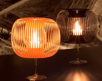 Madame O Lamp Shades for wine glasses Halloween orange/black, Halloween Party decor, Present for wine lovers, 70ies decor