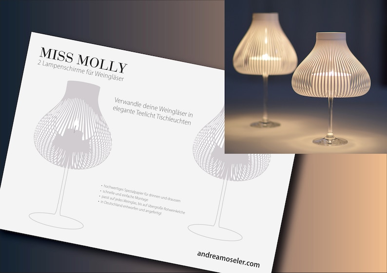 MISS MOLLY Paralumi per bicchieri da vino bianchi, decorazione della tavola di nozze, regalo originale per i bevitori di vino immagine 3