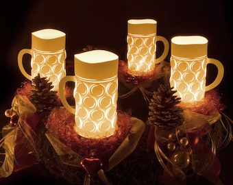 Beer mug Lanterns, Christmas Decoration, Bavarian Present for Beer lovers, Beer glas Stein candle holder, "OZÜNDT' IS"