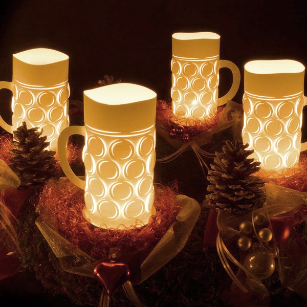 Beer mug Lanterns, Christmas Decoration, Bavarian Present for Beer lovers, Beer glas Stein candle holder, "OZÜNDT' IS"