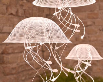 JELLINDAS, jellyfish sculptures, single or set of 3, kinetic art, modern living decor, 3D wall decor
