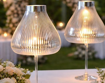 Lampshades for wine glasses as tea light table lamp, Wedding Christmas Holiday decor, candle holder, MISS MOLLY Set of 2/4/10 silver