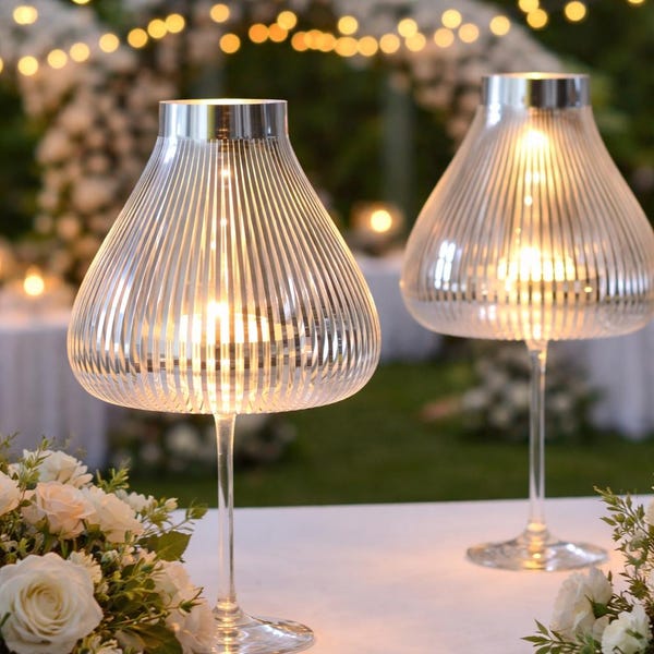 Lampshades for wine glasses as tea light table lamp, Wedding Christmas Holiday decor, candle holder, MISS MOLLY Set of 2/4/10 silver 