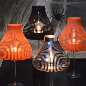 Halloween Lamp shades for wineglasses, Tea light Table lamp, Wine glass Lantern, MISS MOLLY Set of 4 image 1