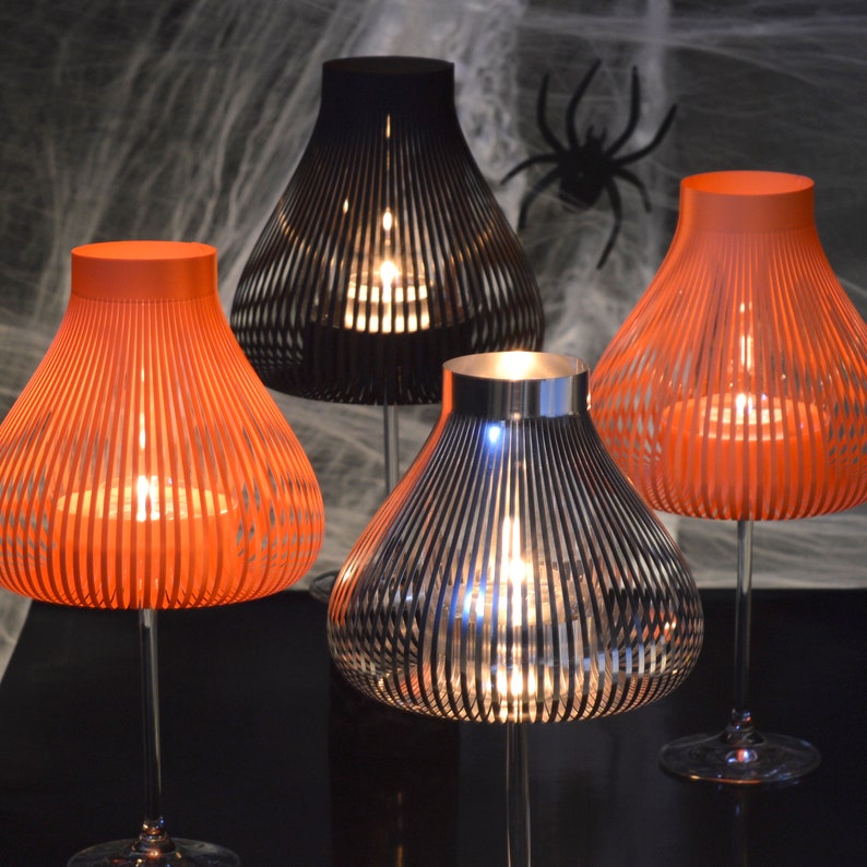 Halloween Lamp shades for wineglasses, Tea light Table lamp, Wine glass Lantern, MISS MOLLY Set of 4 image 1