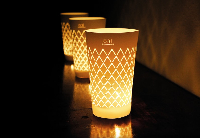 Gerippte Lichter 3er/10er Set, Frankfurter Apfelwein Ebbelwoi Papierschirm, Weihnachten originelles hessisches Geschenk, excl. Glas Bild 1