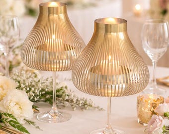 Lampshades for wine glasses as tea light table lamp, Wedding Christmas Holiday decor, candle holder, MISS MOLLY Set of 2/4/10 vintage gold