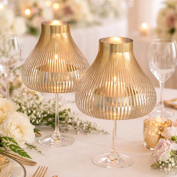 MISS MOLLY Antik Gold Lampenschirme für Weingläser, Hochzeit Tischdeko, originelles Geschenk für Weintrinker, Sylvester Deko