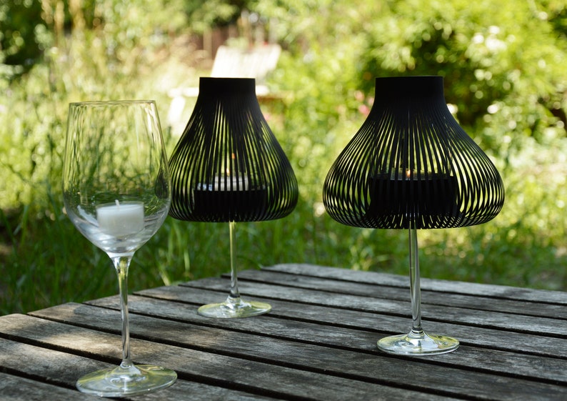 MISS MOLLY Set of 2/4/10 black, Lampshades for Wine glasses as tea light glas, Candle holder, Birthday Anniversary table decor image 3