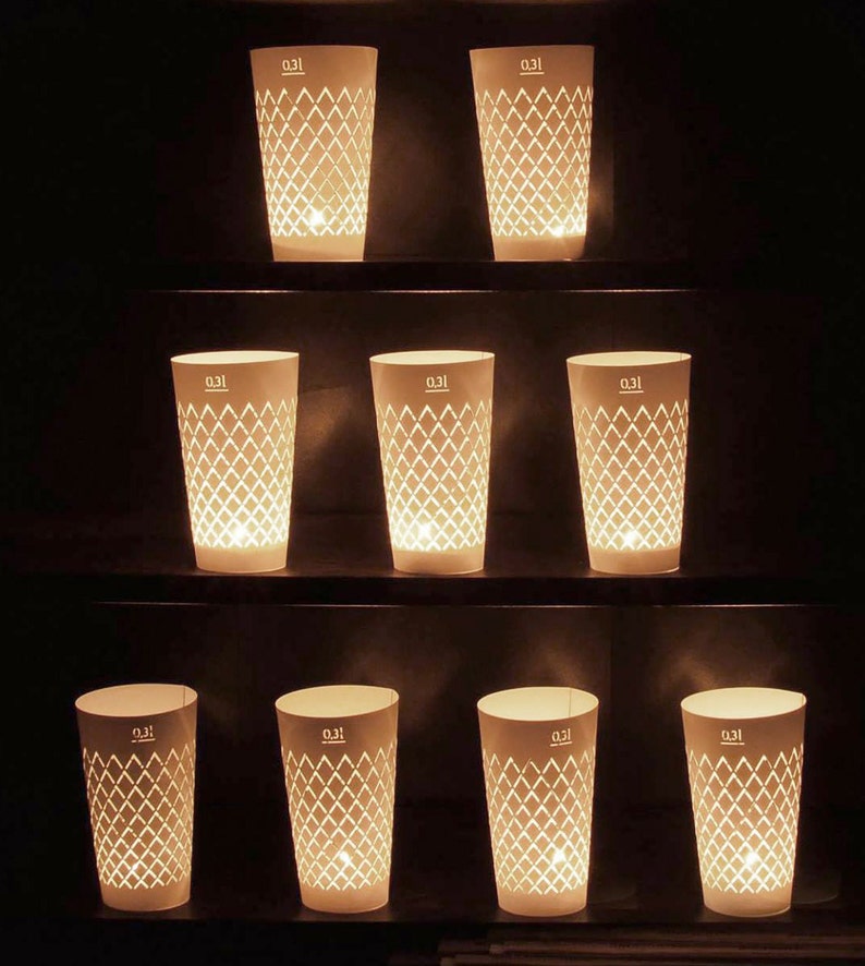 Gerippte Lichter 3er/10er Set, Frankfurter Apfelwein Ebbelwoi Papierschirm, Weihnachten originelles hessisches Geschenk, excl. Glas Bild 6