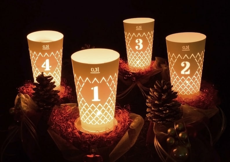 Ribbed light set of 4 white, Frankfurt Advent wreath, Christmas decoration for cider lovers, gift from Hesse, excl. Glass image 1