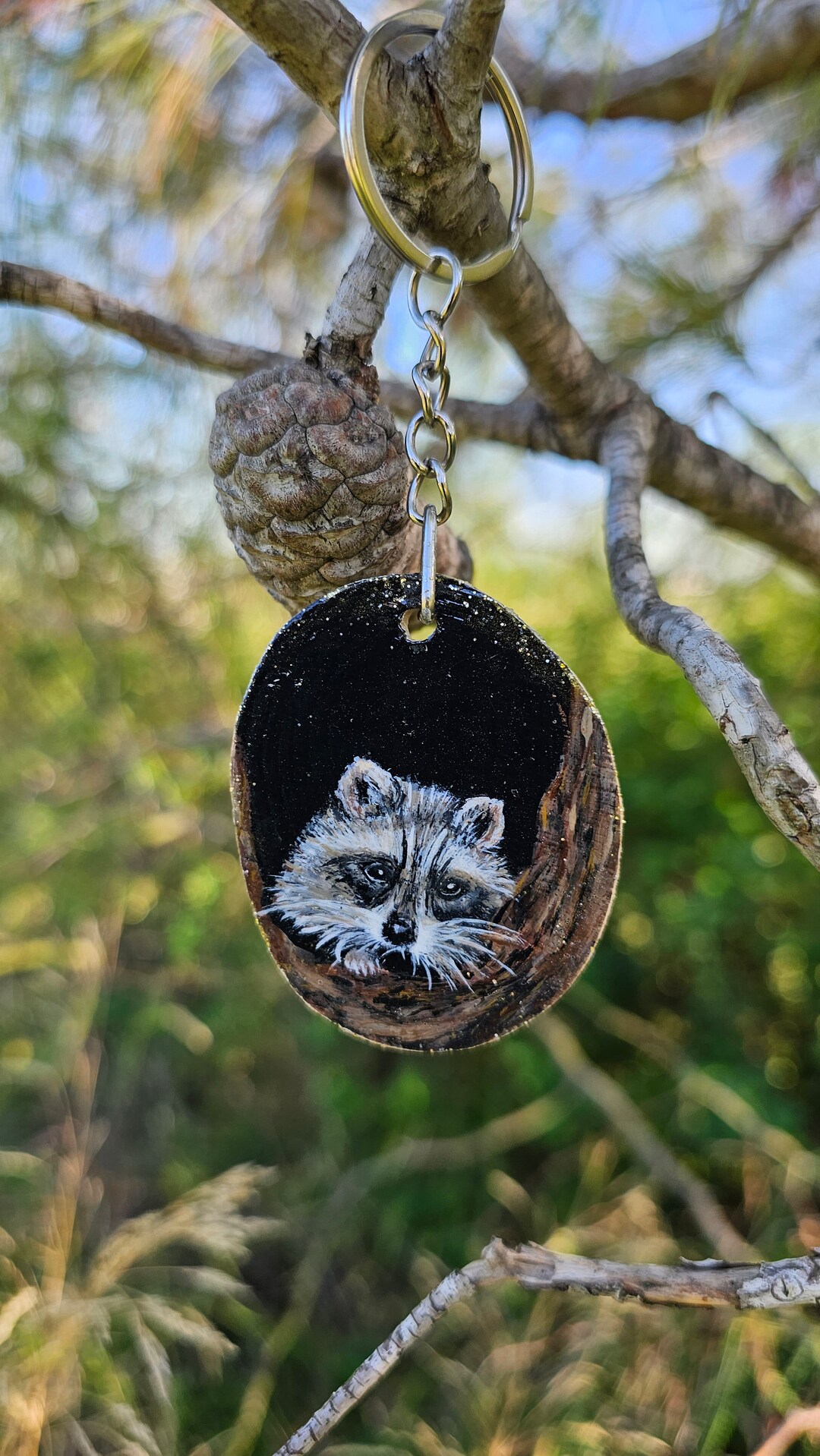 Hand Painted Raccoon Wooden Keychain, Personalized Gift - Etsy