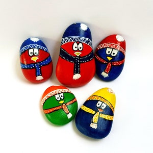 Painted Bird Rock, Funny Winter Holiday Decor, Christmas Gift