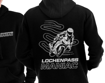 Sudadera con capucha / jersey de motocicleta - Lochenpass Maniac - Regalo para los fanáticos de las motocicletas que aman montar en Lochen Pass