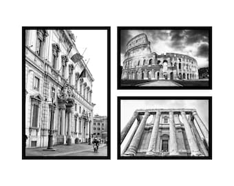Rome Italy Downloadable Art Black and White Travel Wall Art Architecture Printable Street Colosseum Set of 3 Printable Roman Decor
